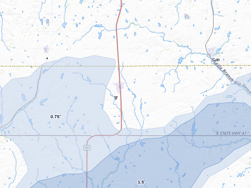 NEXRAD radar-signature map of the hail over Cortland, NE