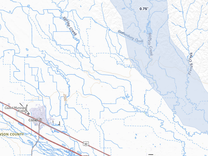 NEXRAD radar-signature map of the hail storm over Cozad, NE on Jul 28, 2026