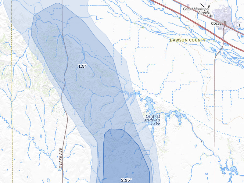 NEXRAD radar-signature map of the hail storm over Cozad, NE on Aug 20, 2026