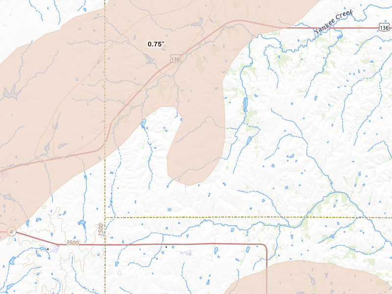 Radar-estimated hail-size map of the storm over Crab Orchard, NE