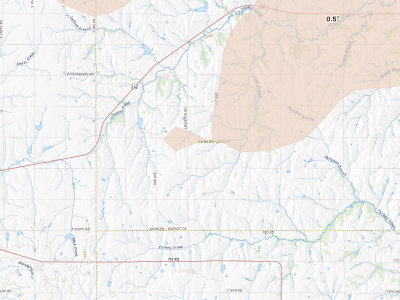 Radar-estimated hail-size map of the storm over Crab Orchard, NE