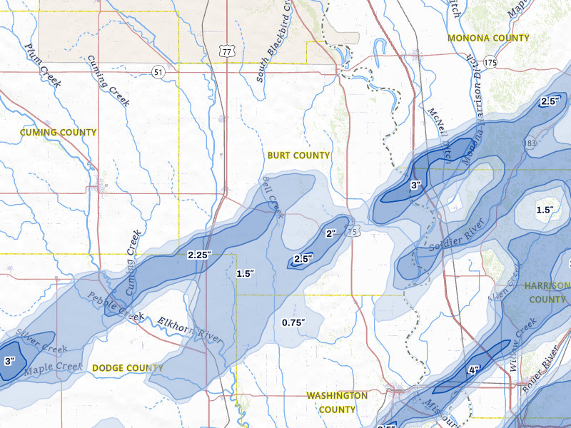 NEXRAD radar-signature map of the hail over Craig, NE