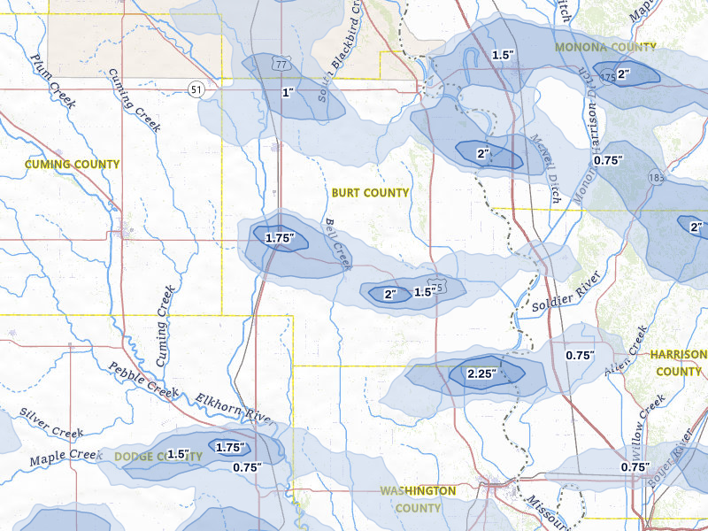 NEXRAD radar-signature map of the hail storm over Craig, NE on Jul 8, 2026