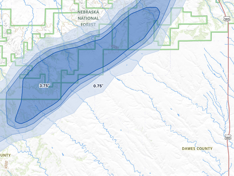 NEXRAD radar-signature map of the hail storm over Crawford, NE on Jun 28, 2026