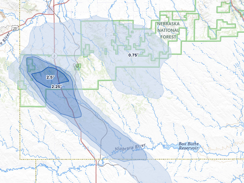 NEXRAD radar-signature map of the hail storm over Crawford, NE on Aug 8, 2026