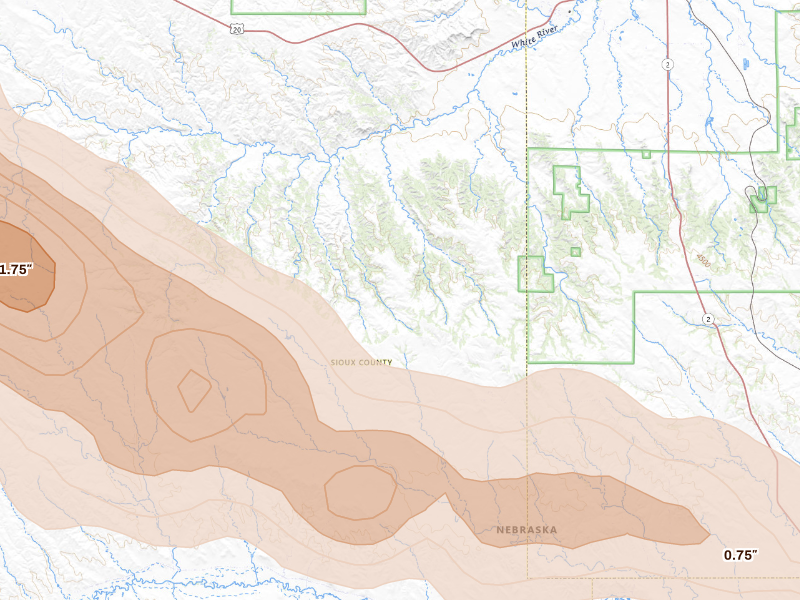 Radar-estimated hail-size map of the storm over Crawford, NE