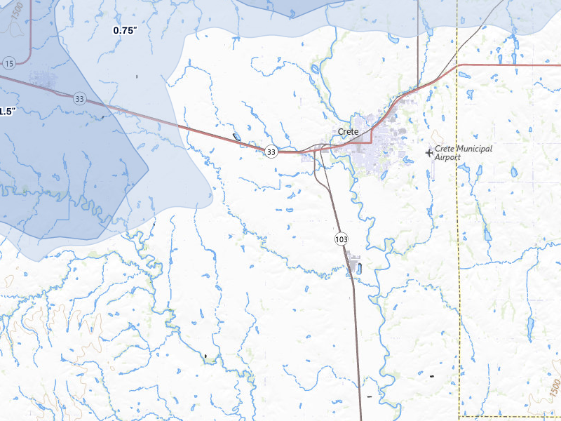 NEXRAD radar-signature map of the hail storm over Crete, NE on Jul 8, 2026