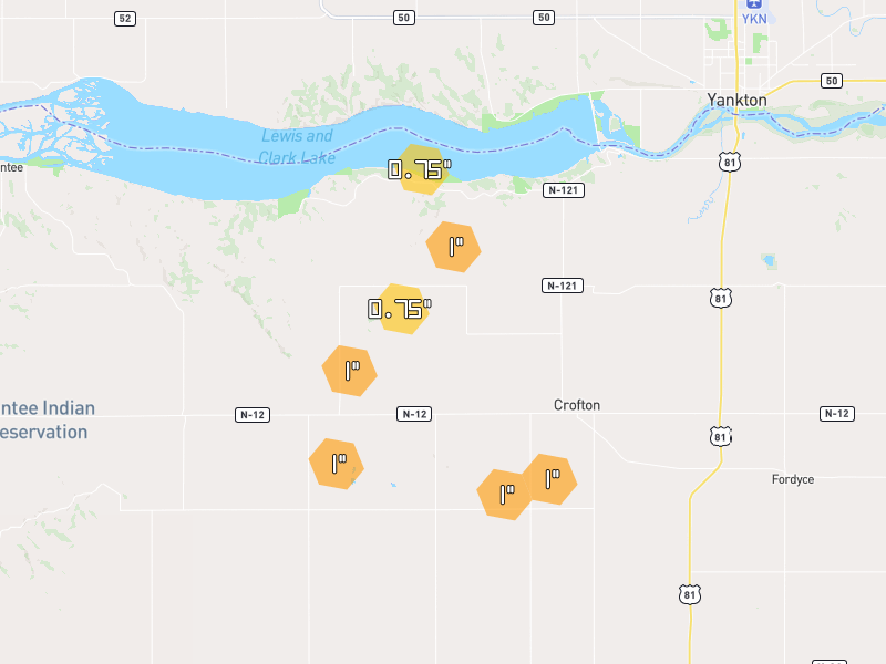 Hail map of Crofton, NE on Jul 1, 2026, hail up to 1"