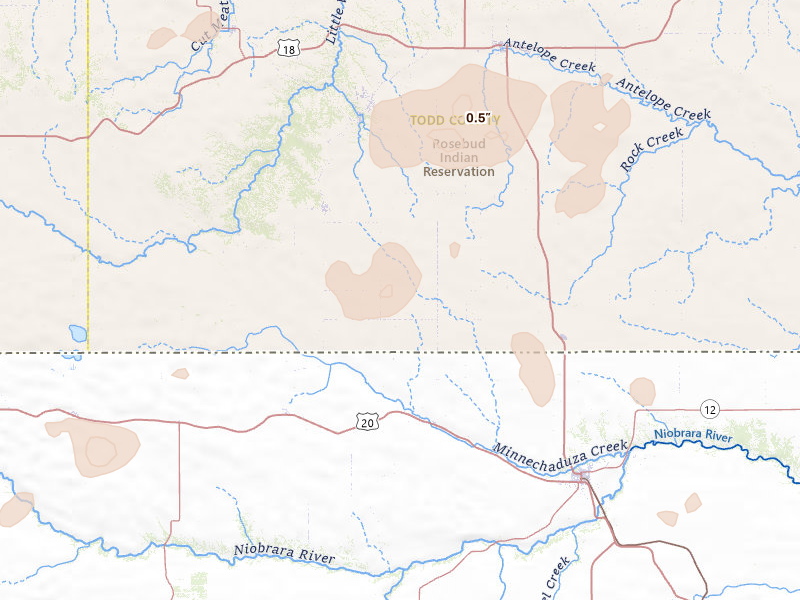 Radar-estimated hail-size map of the storm over Crookston, NE on Jul 29, 2026