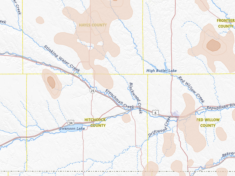 Radar-estimated hail-size map of the storm over Culbertson, NE on Aug 27, 2026
