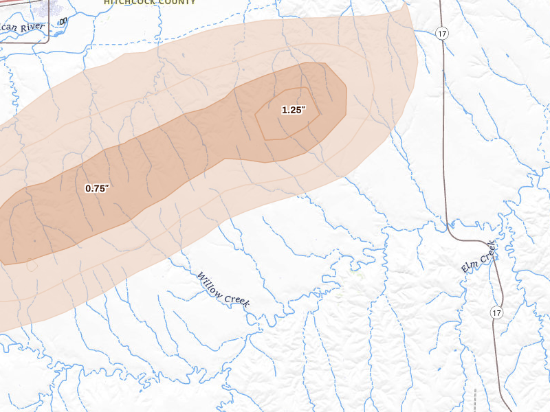 Radar-estimated hail-size map of the storm over Culbertson, NE