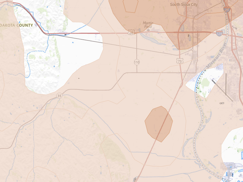 Radar-estimated hail-size map of the storm over Dakota City, NE on May 17, 2026