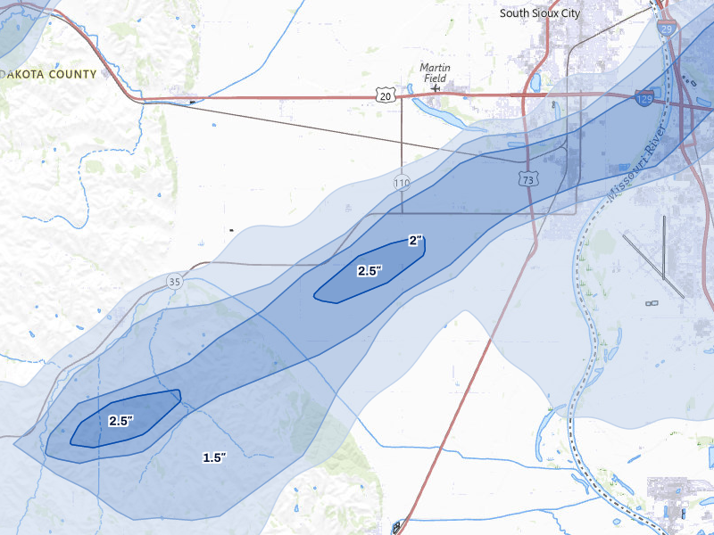 NEXRAD radar-signature map of the hail storm over Dakota City, NE on Jun 29, 2026