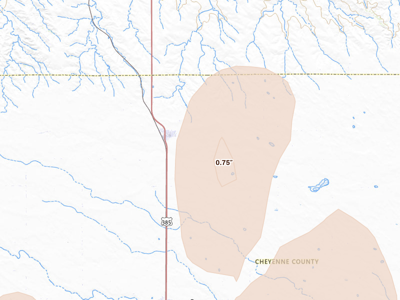Radar-estimated hail-size map of the storm over Dalton, NE on Jun 7, 2026
