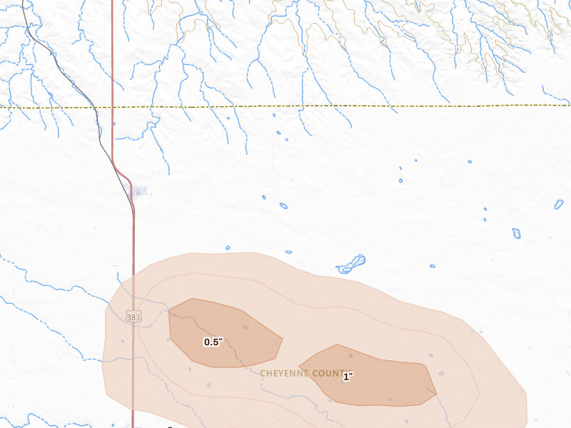 Radar-estimated hail-size map of the storm over Dalton, NE on Aug 25, 2026