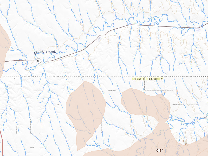 Radar-estimated hail-size map of the storm over Danbury, NE on Jun 24, 2026