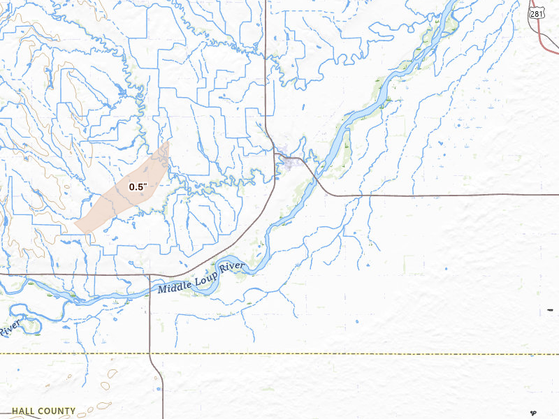 Radar-estimated hail-size map of the storm over Dannebrog, NE