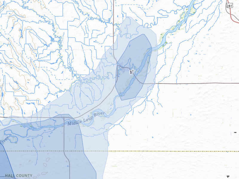 NEXRAD radar-signature map of the hail storm over Dannebrog, NE on May 16, 2026