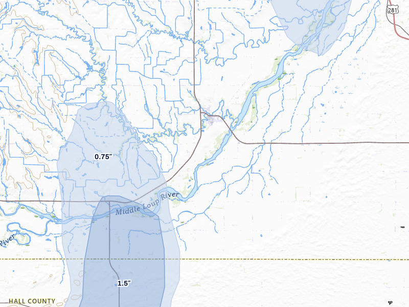 NEXRAD radar-signature map of the hail storm over Dannebrog, NE on Jun 3, 2026
