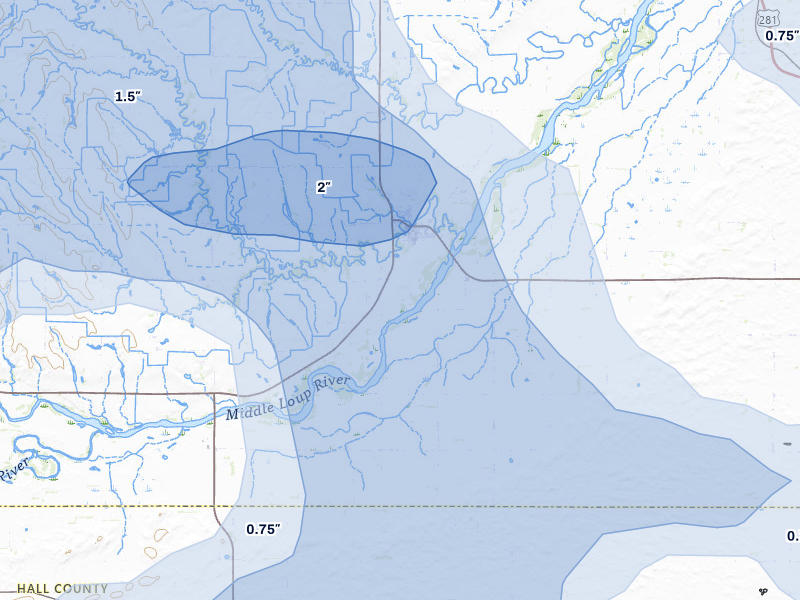NEXRAD radar-signature map of the hail storm over Dannebrog, NE on Jun 5, 2026