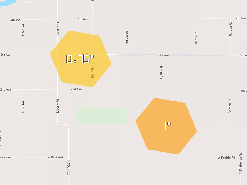 Hail map of Dannebrog, NE on Jun 5, 2026, hail up to 1"