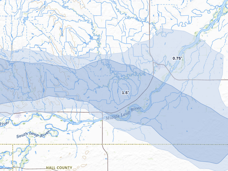 NEXRAD radar-signature map of the hail storm over Dannebrog, NE on Aug 8, 2026