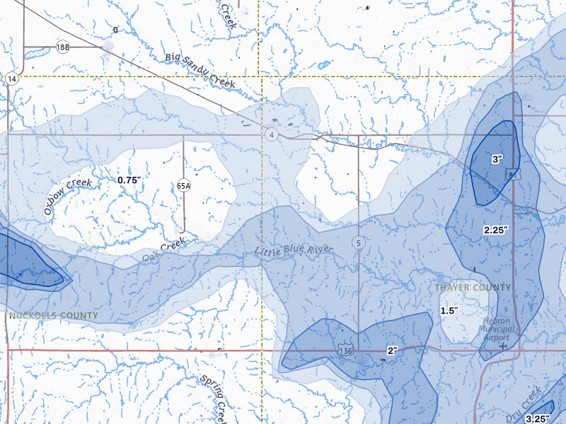 NEXRAD radar-signature map of the hail storm over Davenport, NE on May 16, 2026