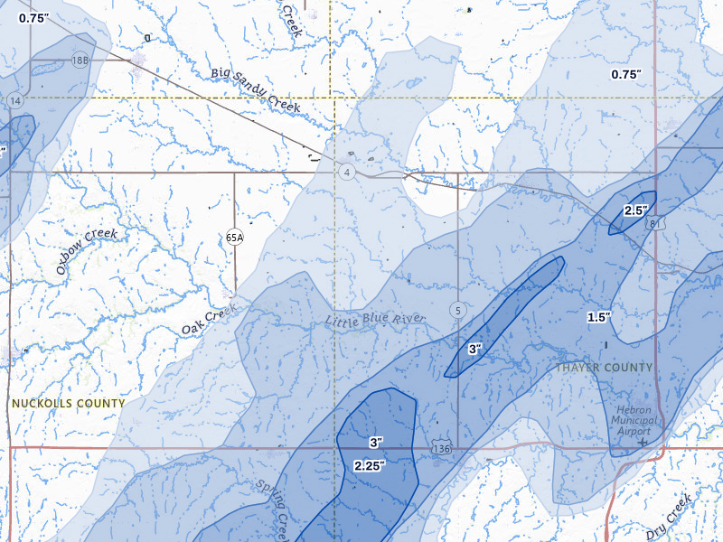 NEXRAD radar-signature map of the hail storm over Davenport, NE on May 17, 2026