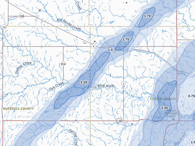 NEXRAD radar-signature map of the hail storm over Davenport, NE on May 18, 2026