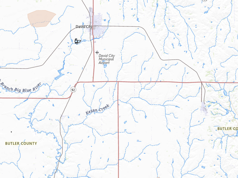 Radar-estimated hail-size map of the storm over David City, NE on Jul 3, 2026