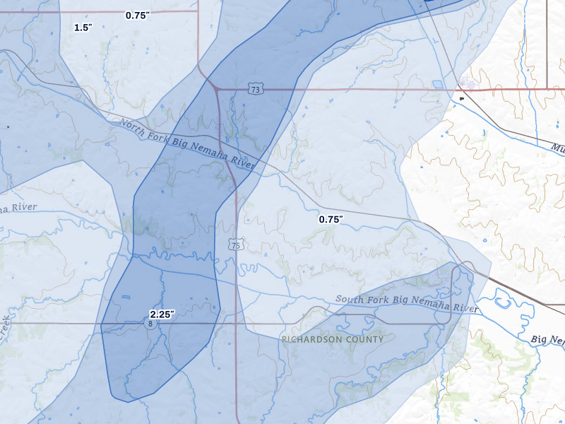 NEXRAD radar-signature map of the hail storm over Dawson, NE on May 18, 2026