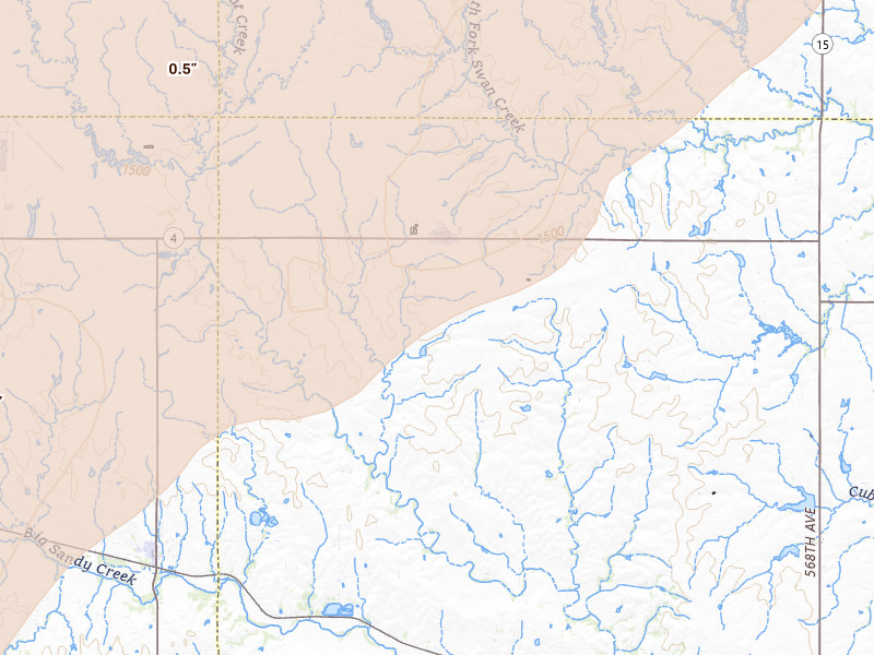 Radar-estimated hail-size map of the storm over Daykin, NE on May 17, 2026
