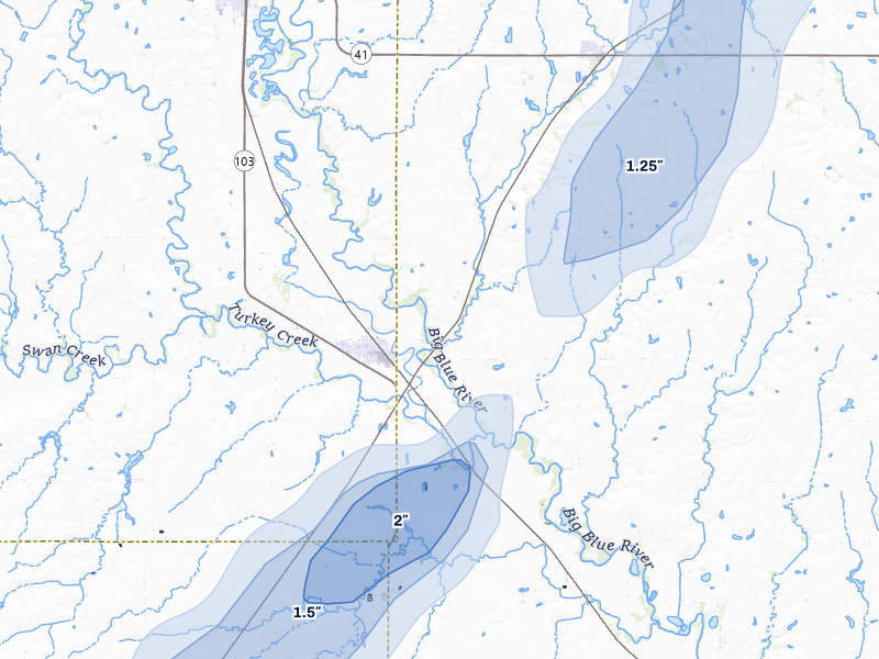 NEXRAD radar-signature map of the hail storm over De Witt, NE on Mar 6, 2026