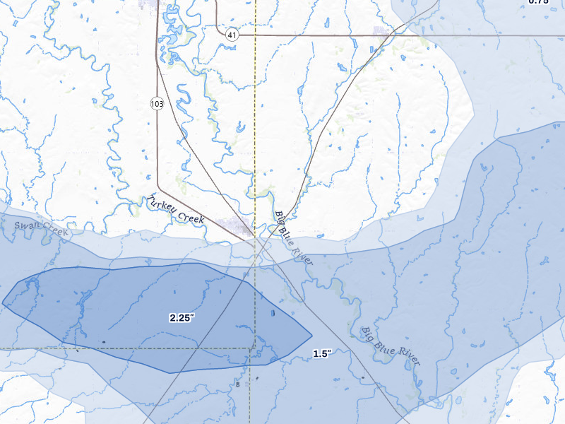 NEXRAD radar-signature map of the hail over De Witt, NE