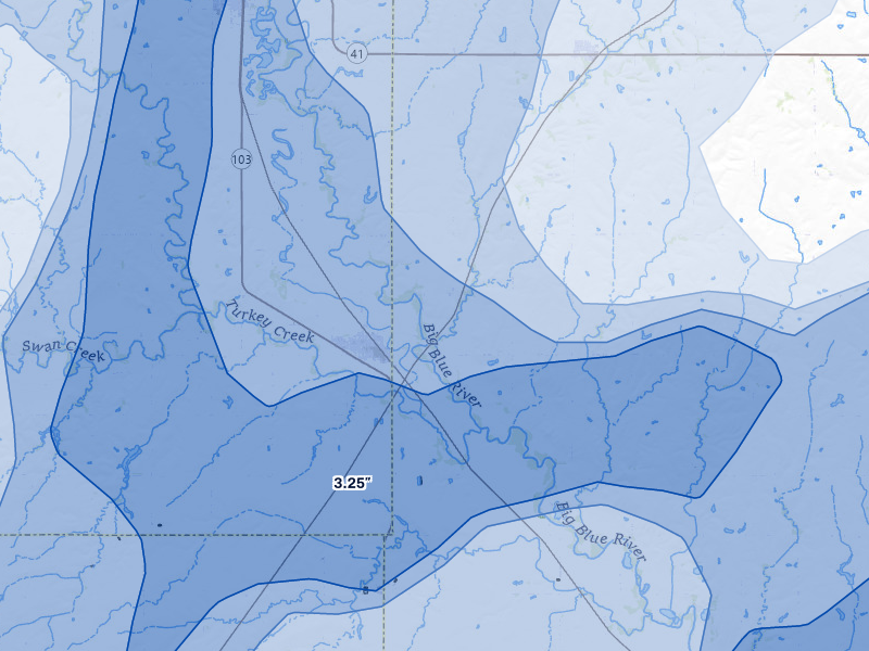 NEXRAD radar-signature map of the hail storm over De Witt, NE on May 16, 2026