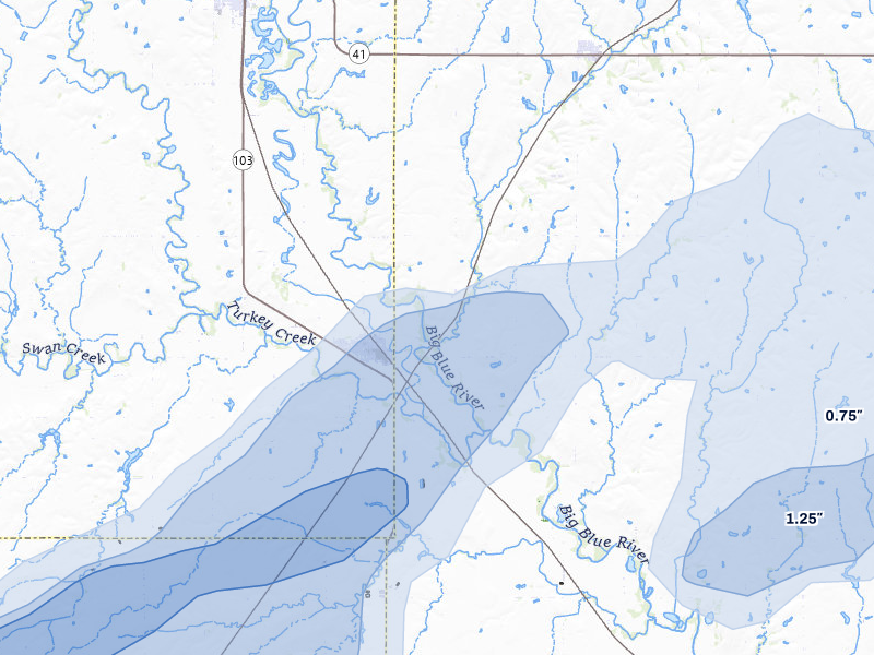 NEXRAD radar-signature map of the hail storm over De Witt, NE on May 18, 2026
