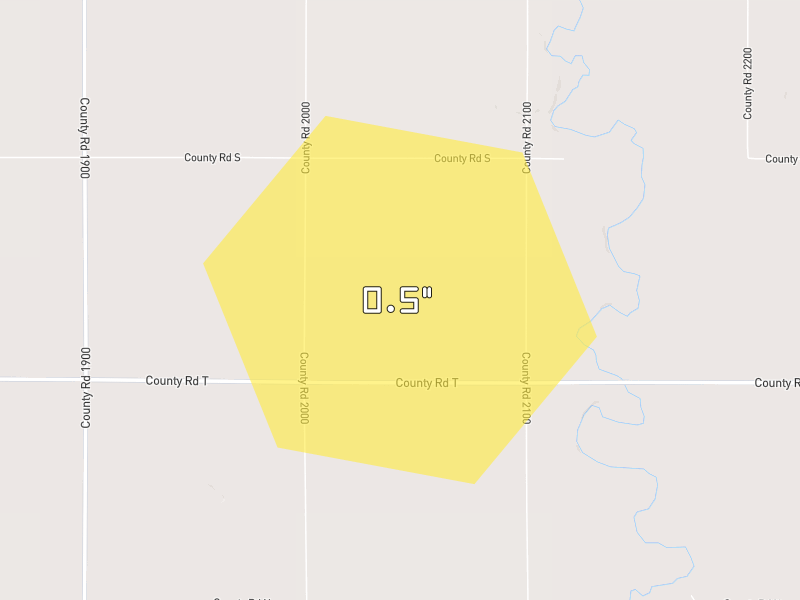 Hail map of De Witt, NE on Jun 5, 2026, hail up to 0.5"