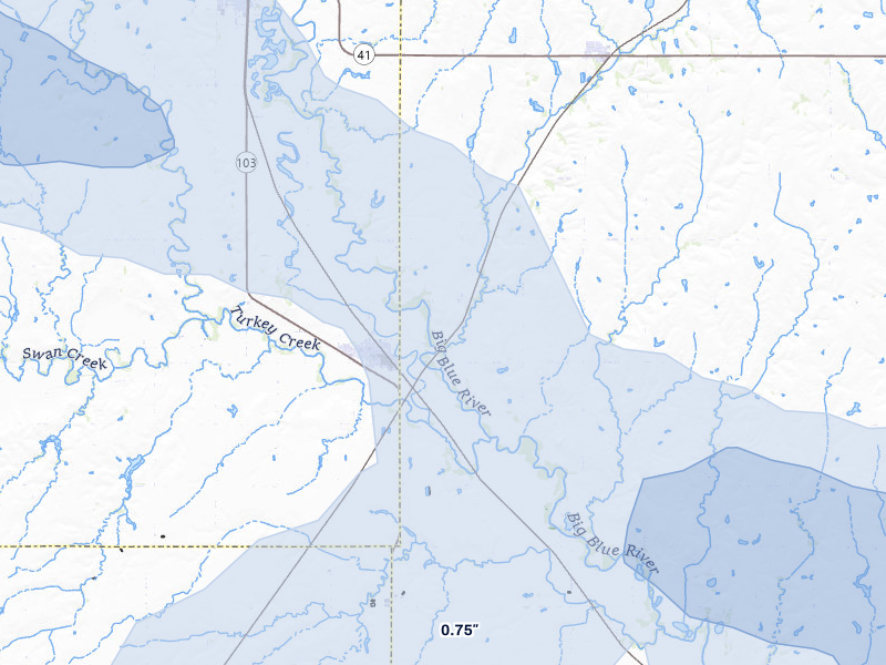 NEXRAD radar-signature map of the hail storm over De Witt, NE on Jul 3, 2026