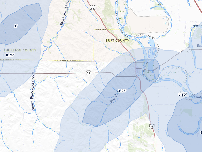 NEXRAD radar-signature map of the hail over Decatur, NE