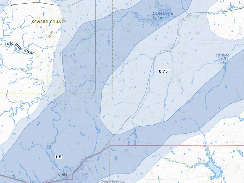 NEXRAD radar-signature map of the hail storm over Denton, NE on May 17, 2026
