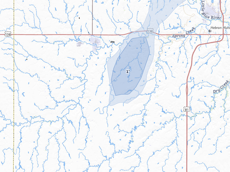 NEXRAD radar-signature map of the hail storm over Deshler, NE on Mar 6, 2026