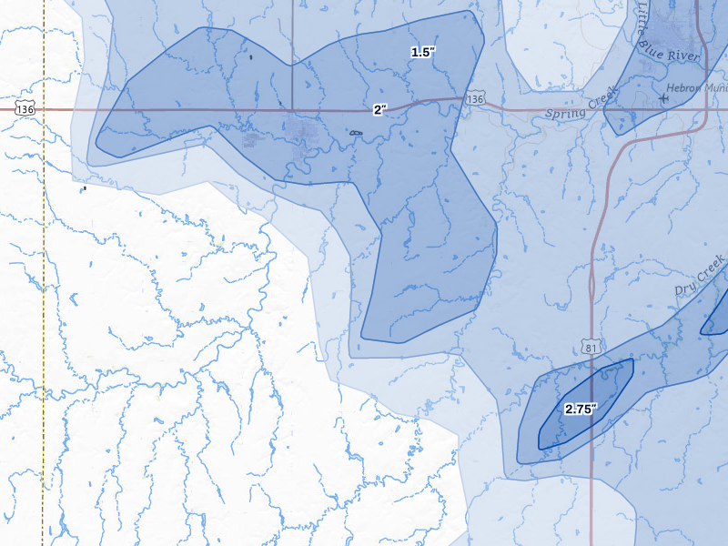 NEXRAD radar-signature map of the hail storm over Deshler, NE on May 16, 2026