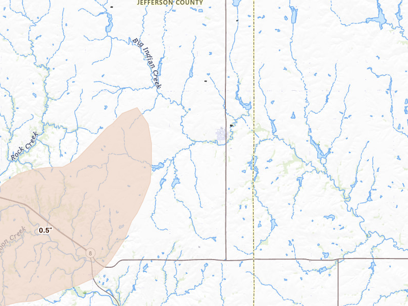 Radar-estimated hail-size map of the storm over Diller, NE on Apr 11, 2026