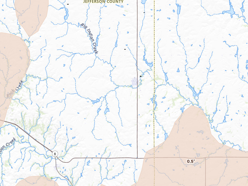 Radar-estimated hail-size map of the storm over Diller, NE on May 17, 2026