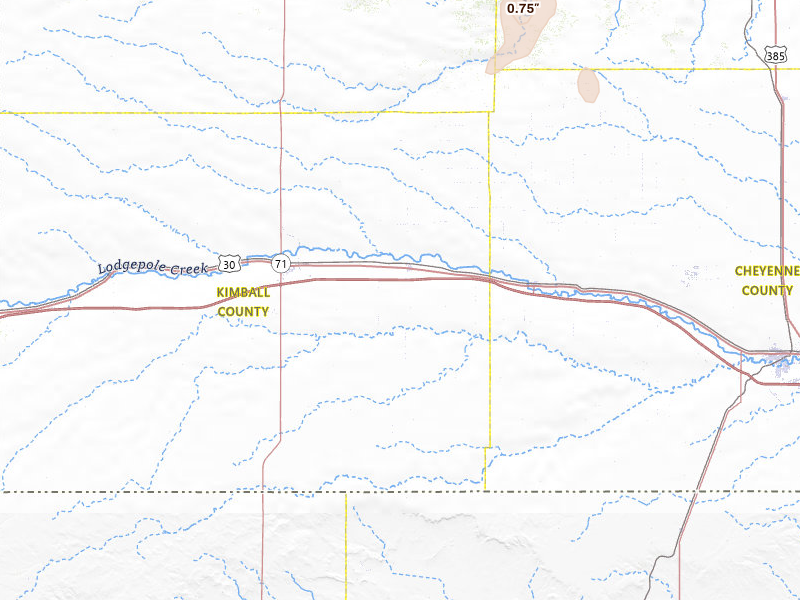 Radar-estimated hail-size map of the storm over Dix, NE on Jul 6, 2026