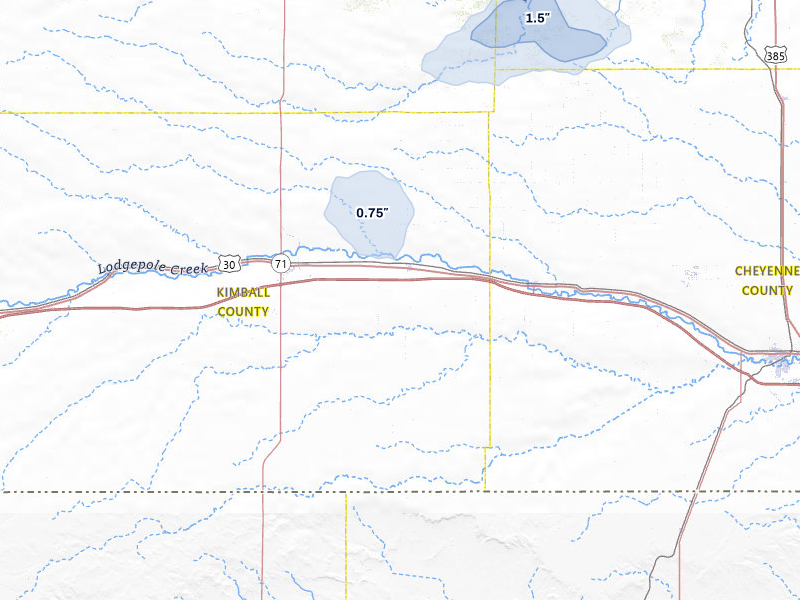 NEXRAD radar-signature map of the hail storm over Dix, NE on Jul 6, 2026