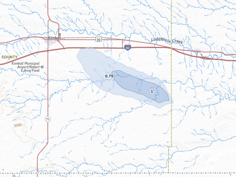 NEXRAD radar-signature map of the hail storm over Dix, NE on Aug 28, 2026