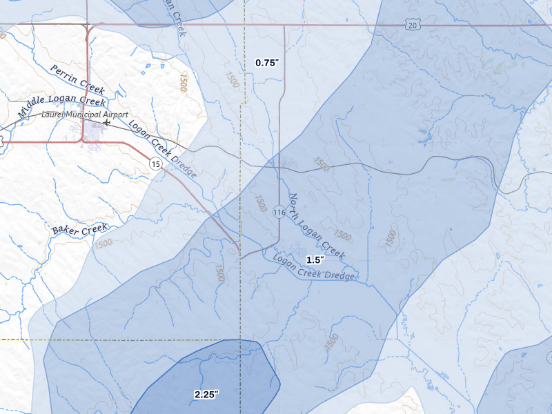 NEXRAD radar-signature map of the hail over Dixon, NE