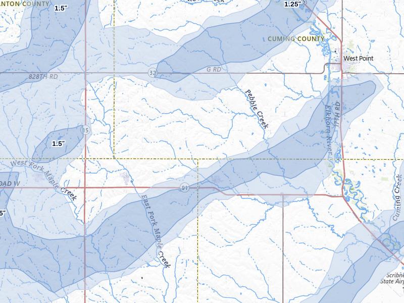 NEXRAD radar-signature map of the hail storm over Dodge, NE on May 17, 2026
