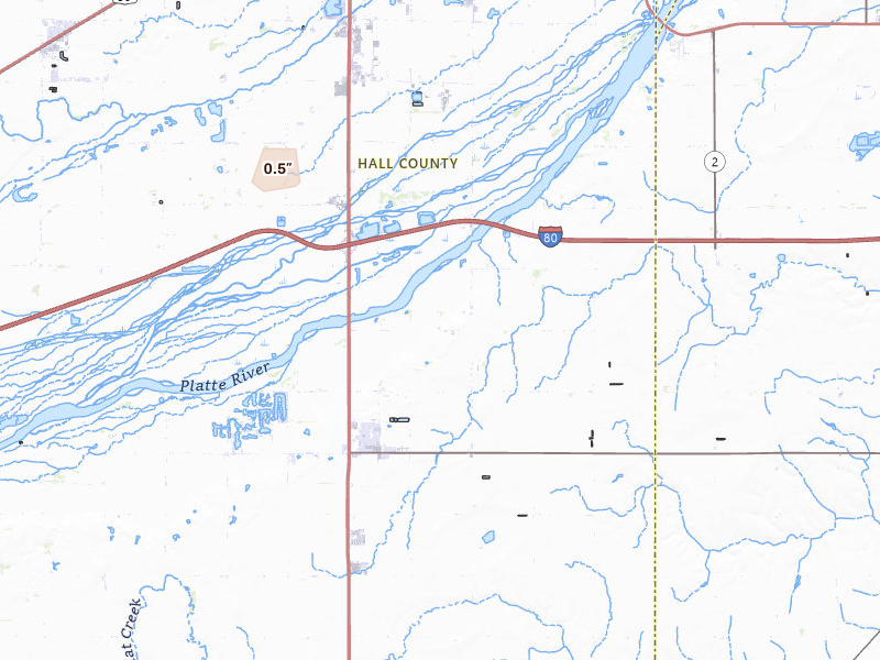 Radar-estimated hail-size map of the storm over Doniphan, NE on Apr 10, 2026